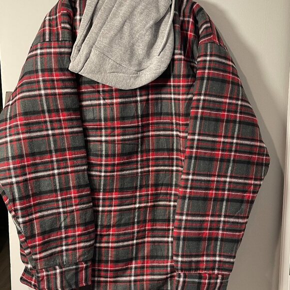 River Trail Mens Red & Black Plaid Fleece Lined Hoodie Jacket - Large - NWT - Picture 2 of 5